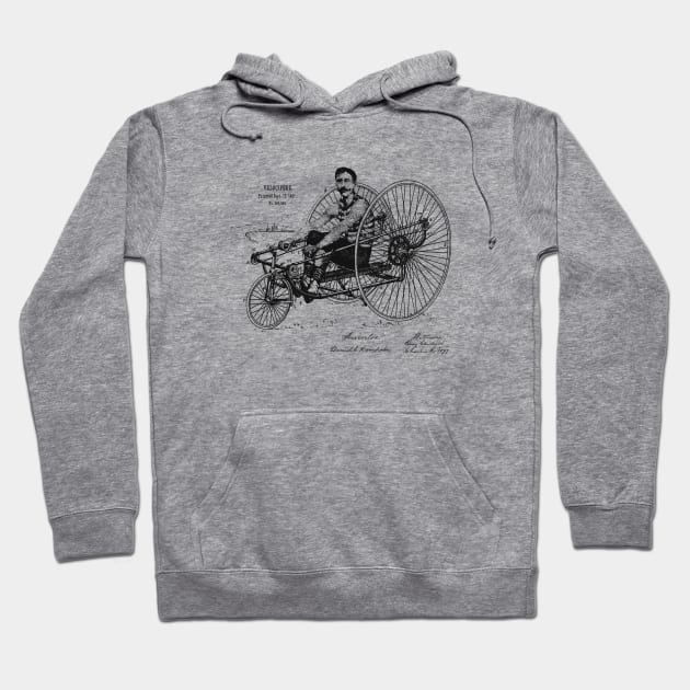 Vintage Velocipede Art 1887 Patent Hoodie by MadebyDesign